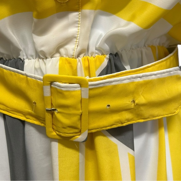 VTG Abstract Stripe Dolman Sleeve Midi Dress Yellow Grey Size 9 - Picture 3 of 9